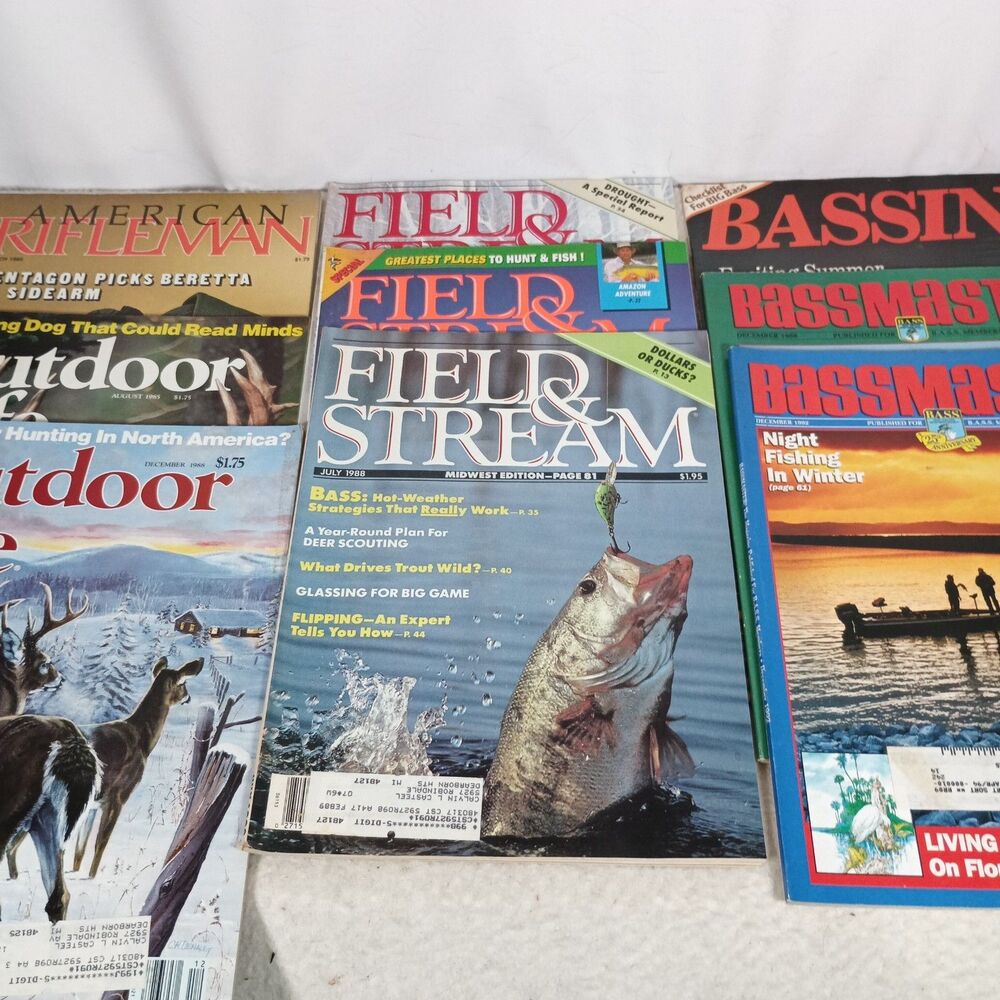 Vintage Hunting Fishing Magazine Lot Field & Stream Bassmaster Outdoor Life